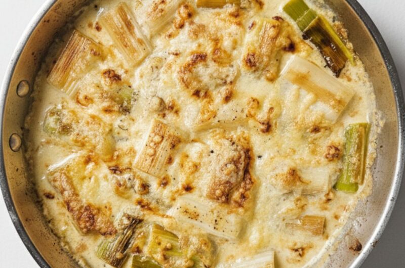 Recette de pavés de poireaux rôtis gratinés.