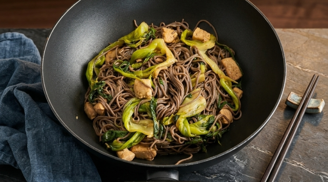 Pak choï rôti nouilles soba