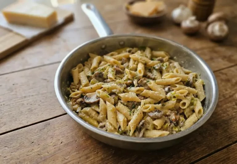 Penne, poireaux, passion et champignons