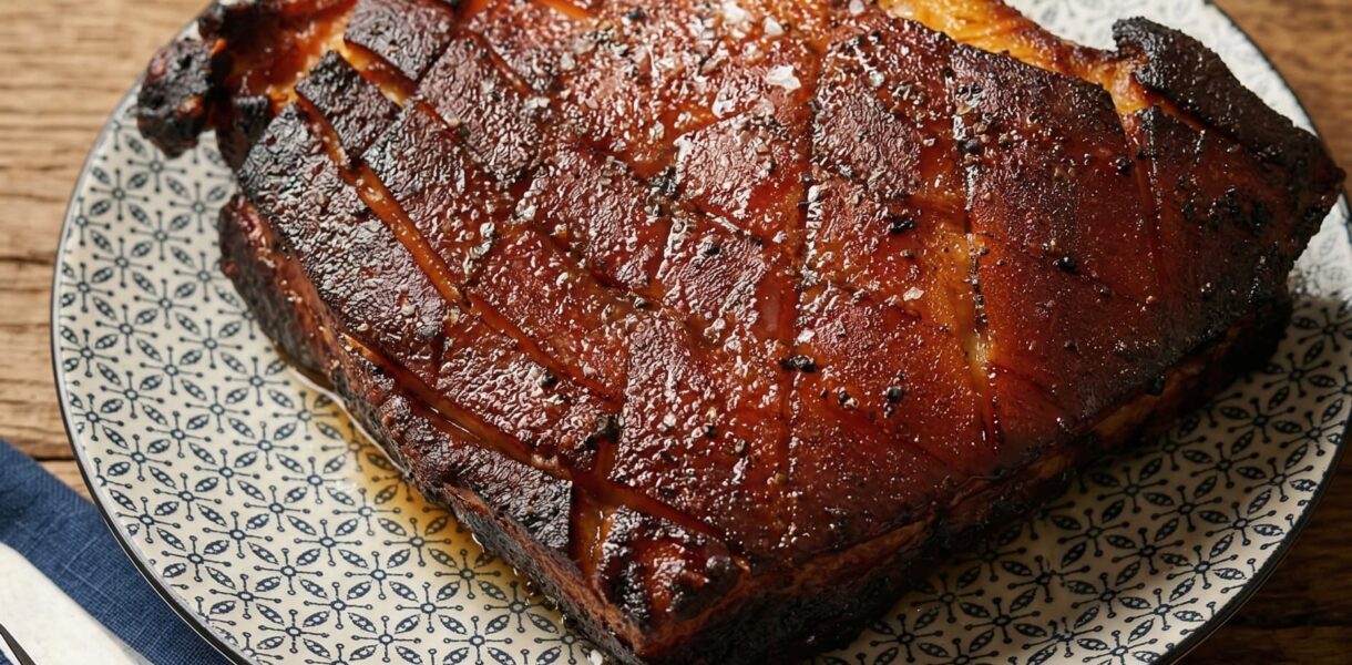 Poitrine de porc laquée miel moutarde