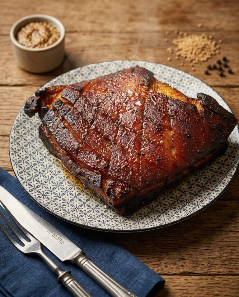 Poitrine de porc laquée miel moutarde