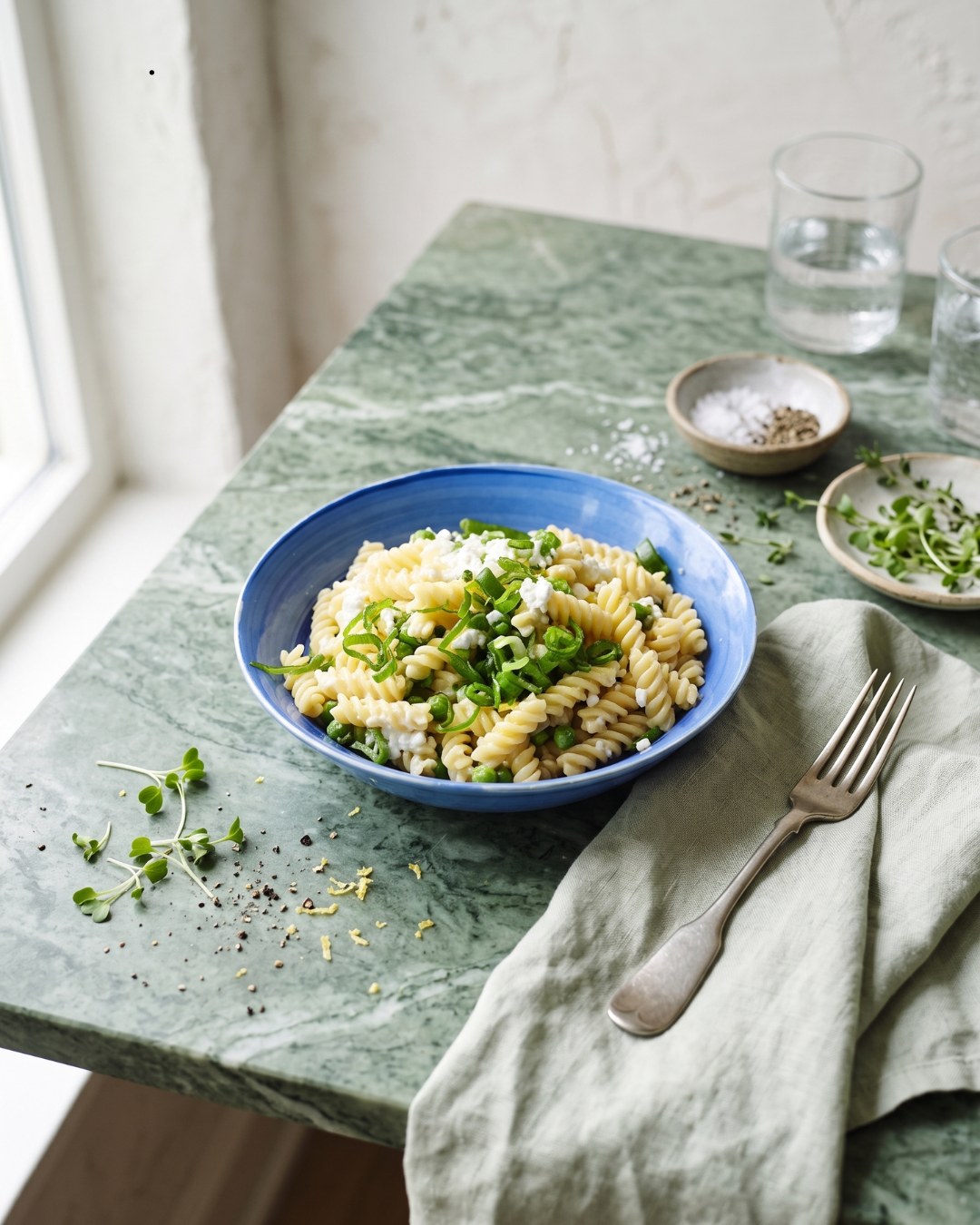fusilli primavera cottage cheese