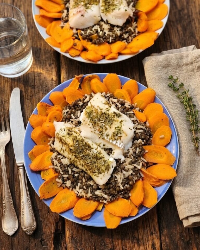Cabillaud Rôti, Lentilles Beluga & Riz Complet