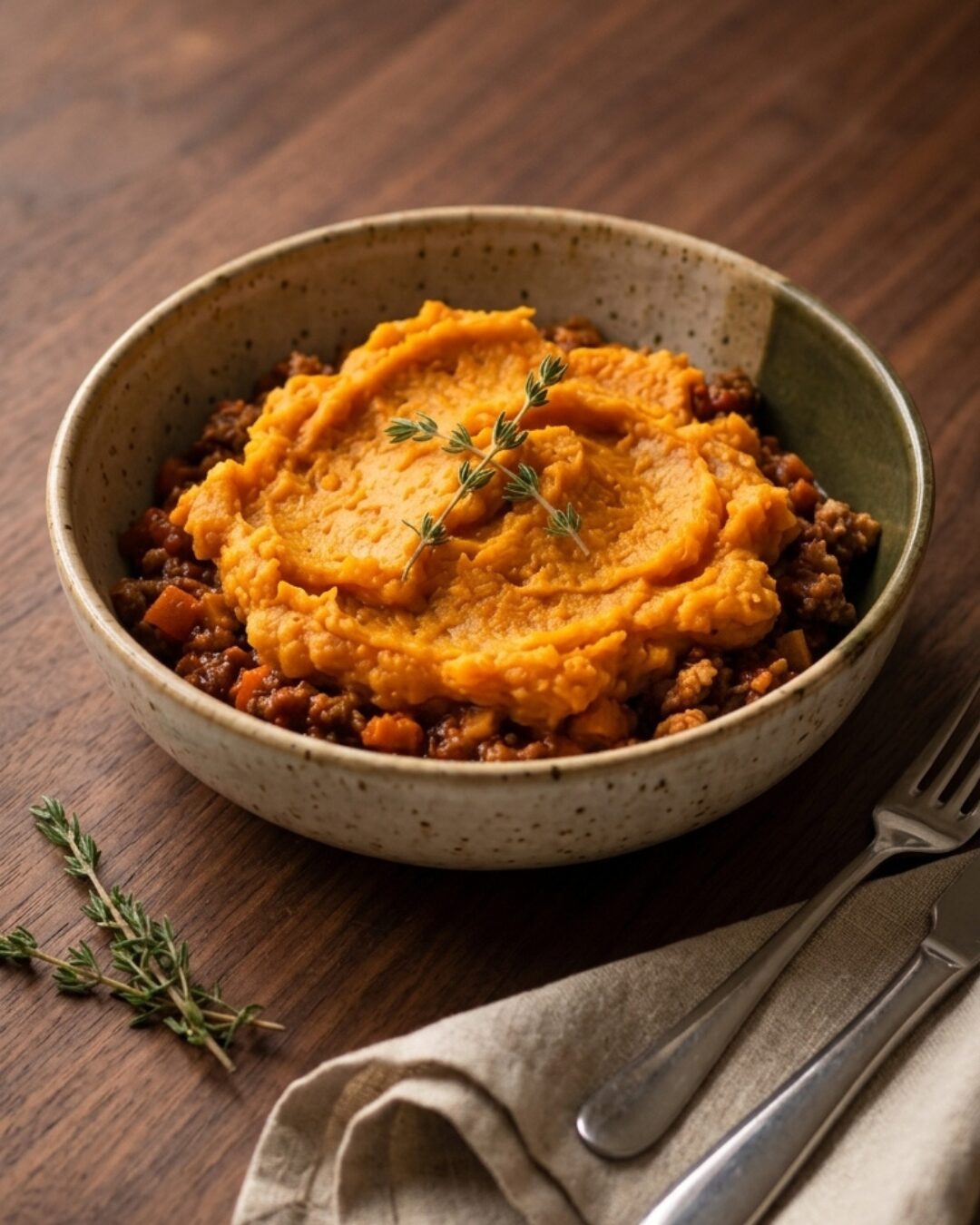 Parmentier de volaille au ragù de tomate et patate douce