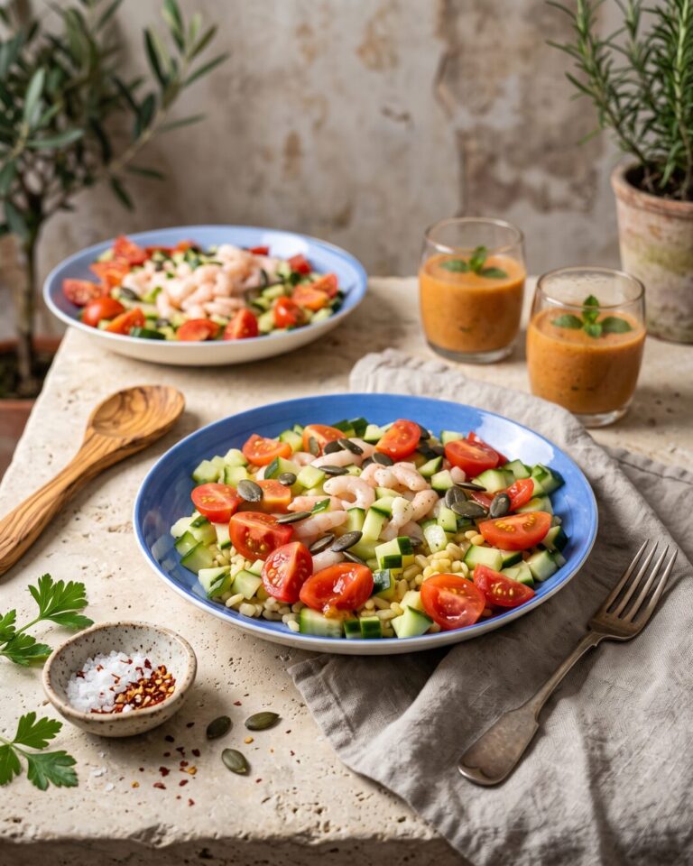 Cocktail de Crevettes, Sauce Séré-Ketchup Allégé, Ebly & Concombre-Tomates