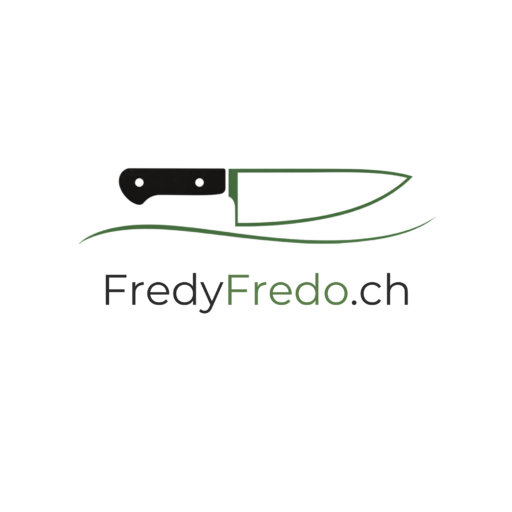 Nouveau logo FredyFredo, un couteau de chef sur une ligne verte