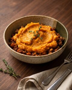 Parmentier de volaille au ragù de tomate et patate douce