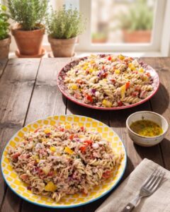 Salade de thon, pâtes complètes et poivrons