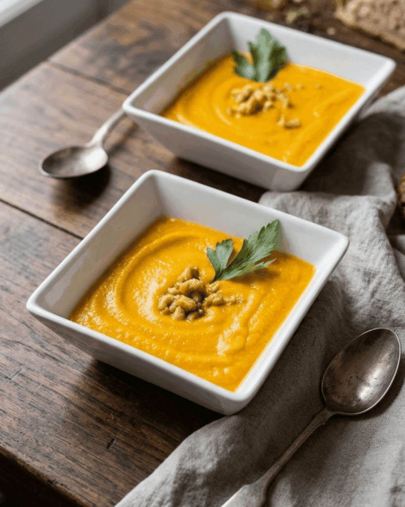 Velouté de carottes et châtaignes au beurre noisette